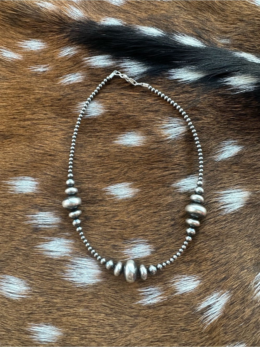 Sterling Silver Beaded Necklace - Silver